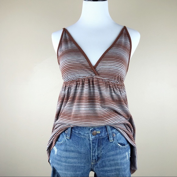 Ella Moss} Retro Vibe V-Neck Striped Baby Doll Top - Picture 1 of 6